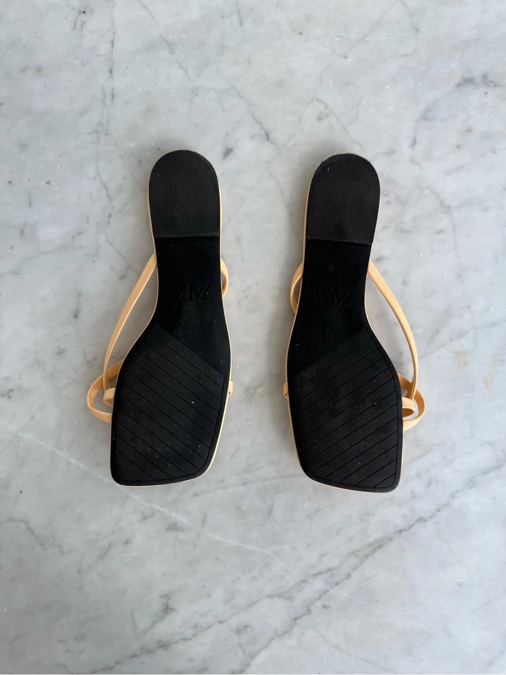 ZARA Nude Minimalist Strappy Flat Sandals Square Toe Beige Size 8 - Picture 4 of 5